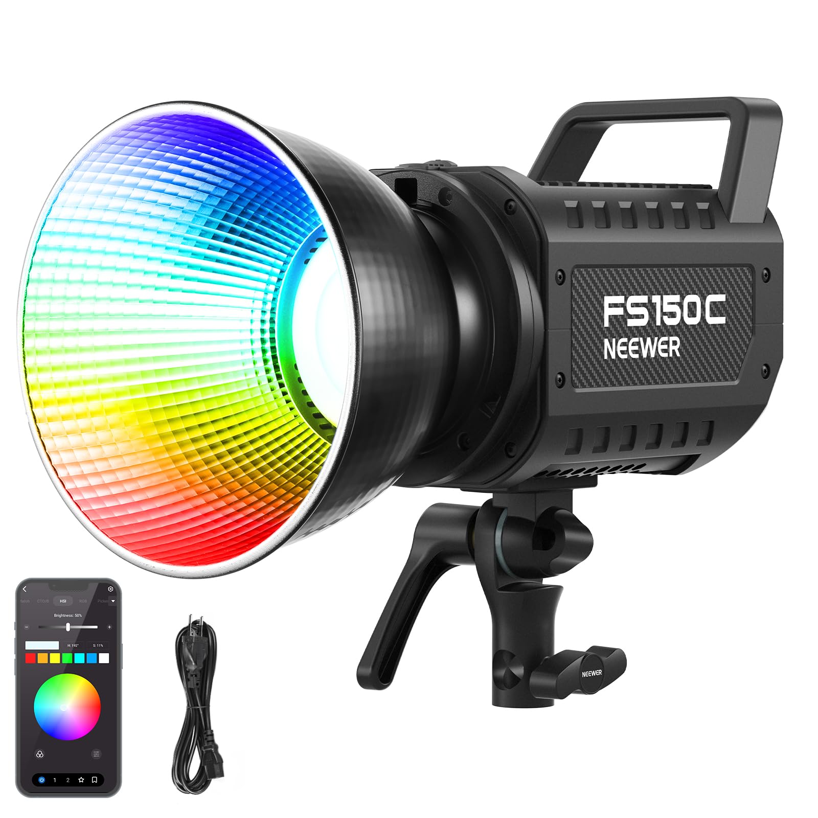 NEEWER FS150C Luce Video LED RGB 130W, Controllo APP/2.4G, Key Light da Studio per Fotografia Registrazione Streaming, Illuminazione Continua Bowens 2500-7500K 19800lx/1m CRI97 4 Curve di Oscuramento