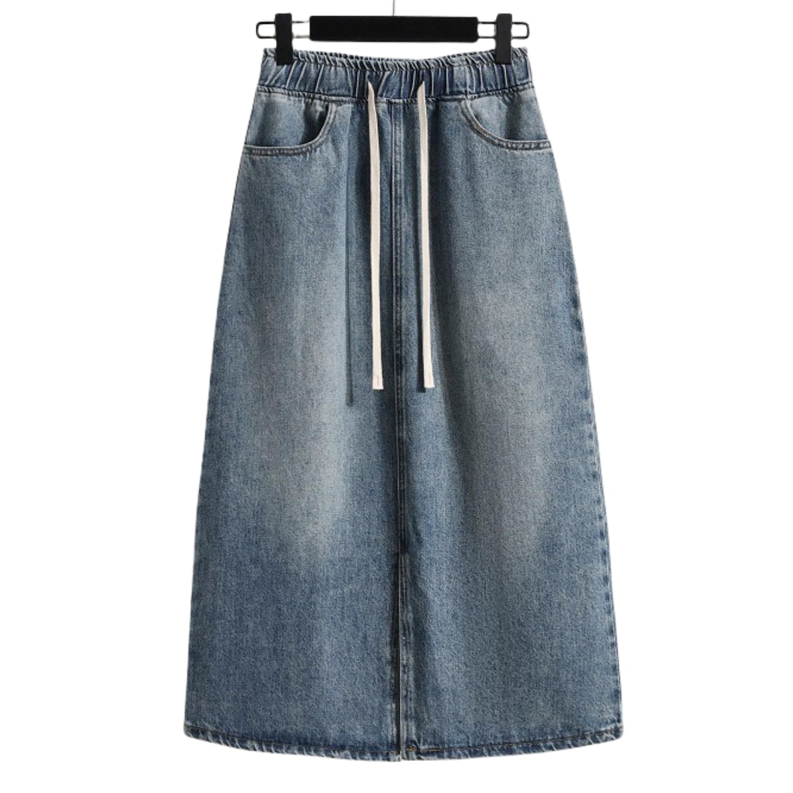 SZEHGLJPskirt Lady Drawstring Elastic Waist Split Denim Skirt High Waist Slim Retro Denim Casual A-line Skirts Female