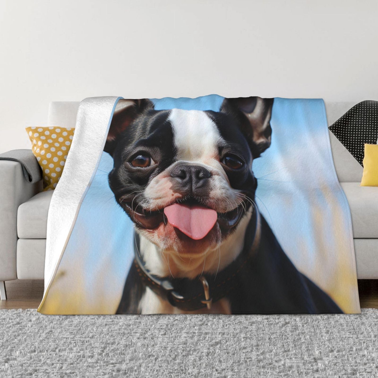Fodpand Black Lovely Boston Terrier Flannel Blanket 40"X30" - Ultra-Soft Lightweight Throw Blanket For Bed, Sofa, And Couch - Luxury Air Conditioning Blankets - Cozy Warm Blankets For All Seasons