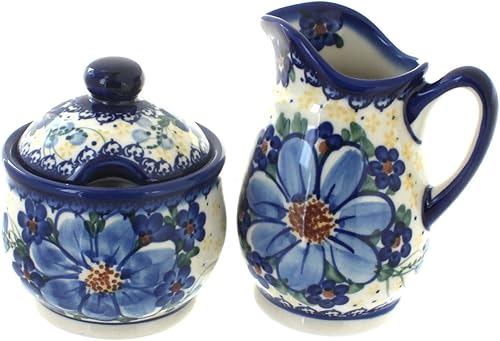 Blue Rose Polish Pottery Daisy Surprise - Set de crema y azúcar