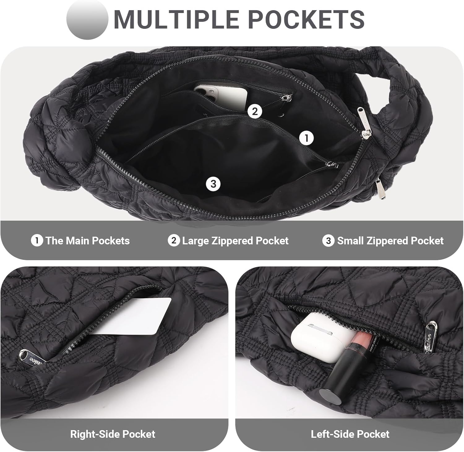 Quilted Crossbody Bags for Women Puffer Tote Bag, Puffy Hobo Bag Carryall Bubble Handbags Large Purse - Image 3