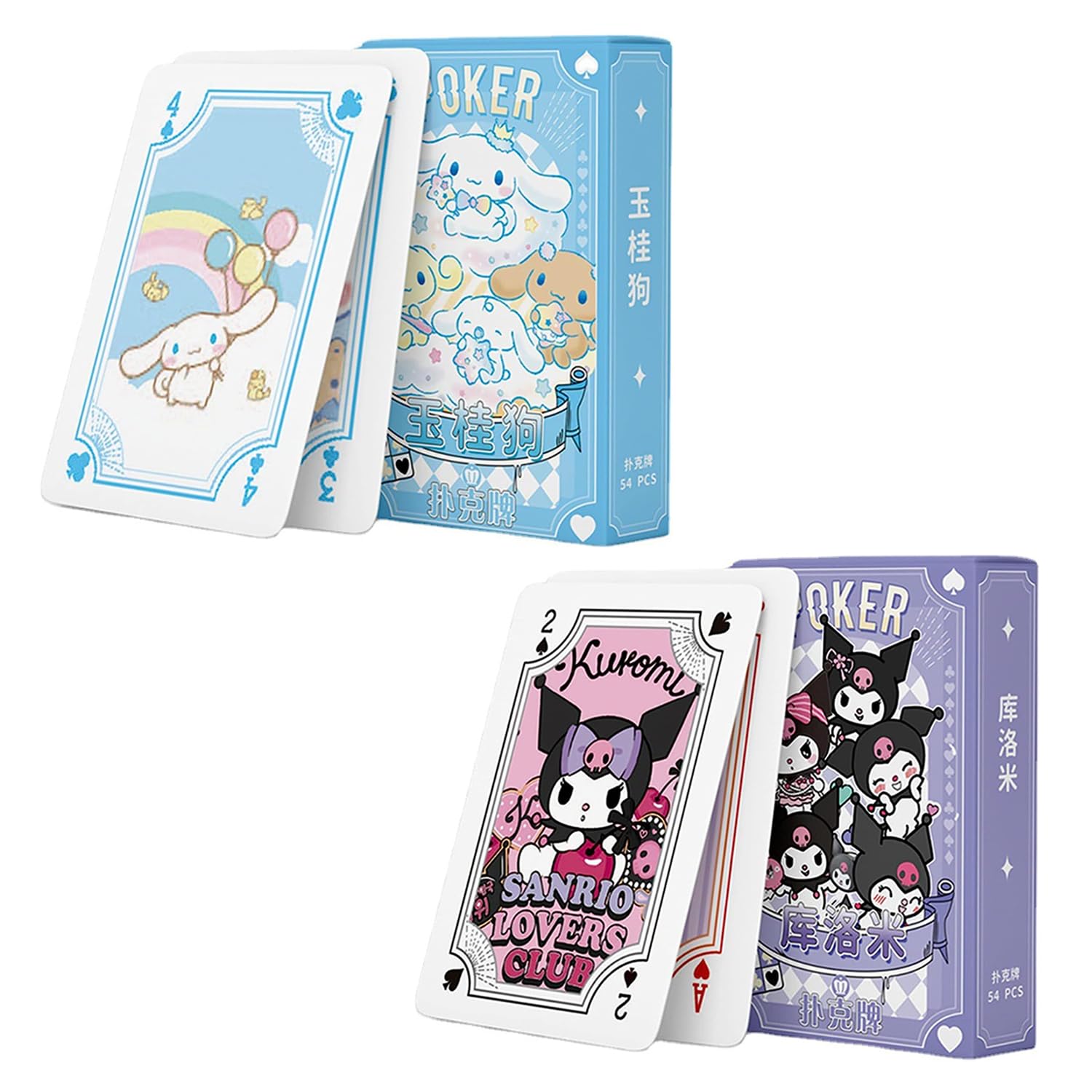 CGCHAONI 2 Pack Kawaii Playing Cards: Cute Cartoons Deck of Cards for Card Games, Poker Cards, Table Game Cards, 3.5in × 2.4in, 108pcs (purple+blue)