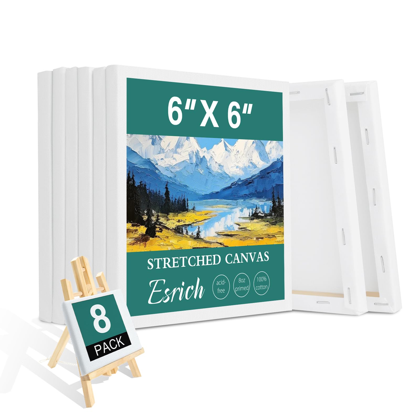 Petites toiles à peindre ESRICH 15,2 cm grain moyen lot de 8 châssis carrés sans acide
