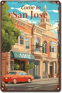 Lygond Metal Sign Tin Sign Vintage Wall Art Come To San Jose Travel Tin Sign Gift For Garage 8×12 Inches