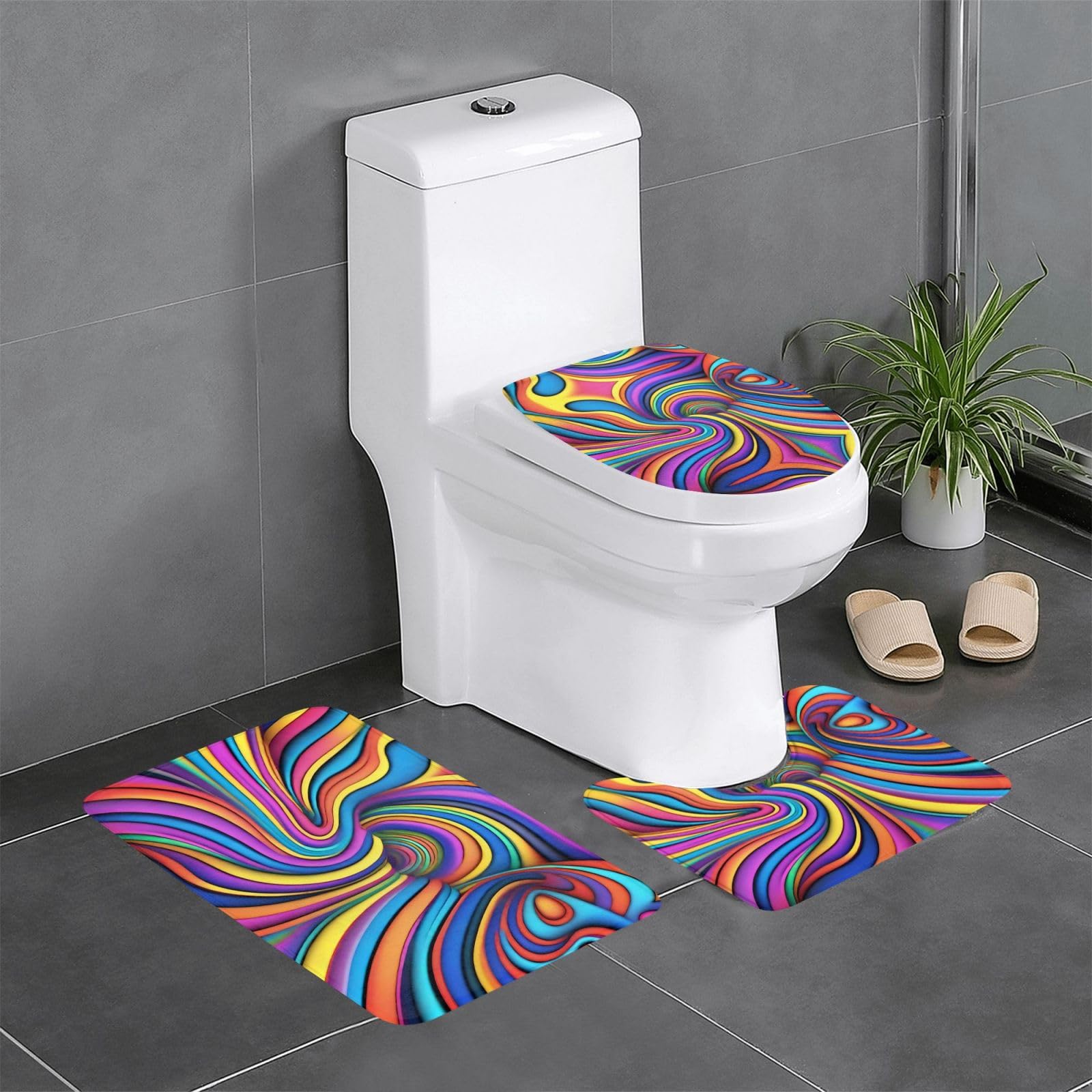 Tapis de salle de bain pour toilettes et lavabo lot coloré 3 pièces