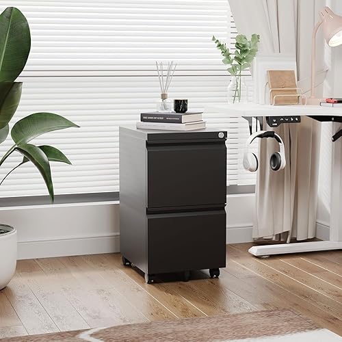 Miniatura 87 de Archivador móvil de 3 cajones con cerradura, archivador debajo del escritorio para oficina en casa, archivadores de metal sobre ruedas para archivo