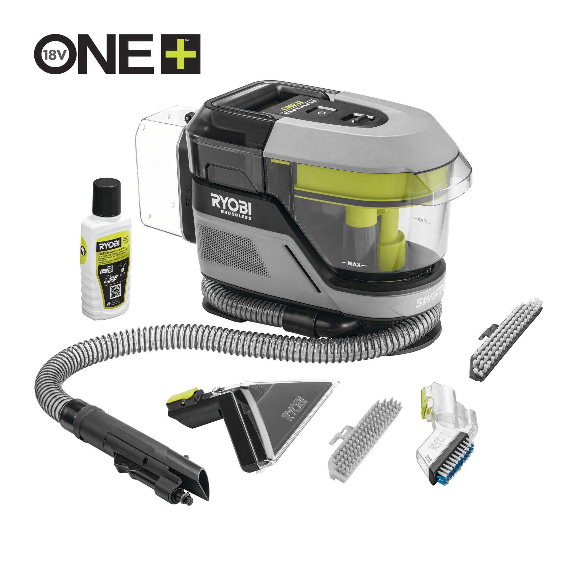 RYOBI 18 V ONE+ Akku-Textilreiniger Pro RDC18BL-0, kraftvolle Fleckenentfernung, 2in1-Waschbürste, Dual-Tank, Haushalt & Auto, ohne Akku und Ladegerät