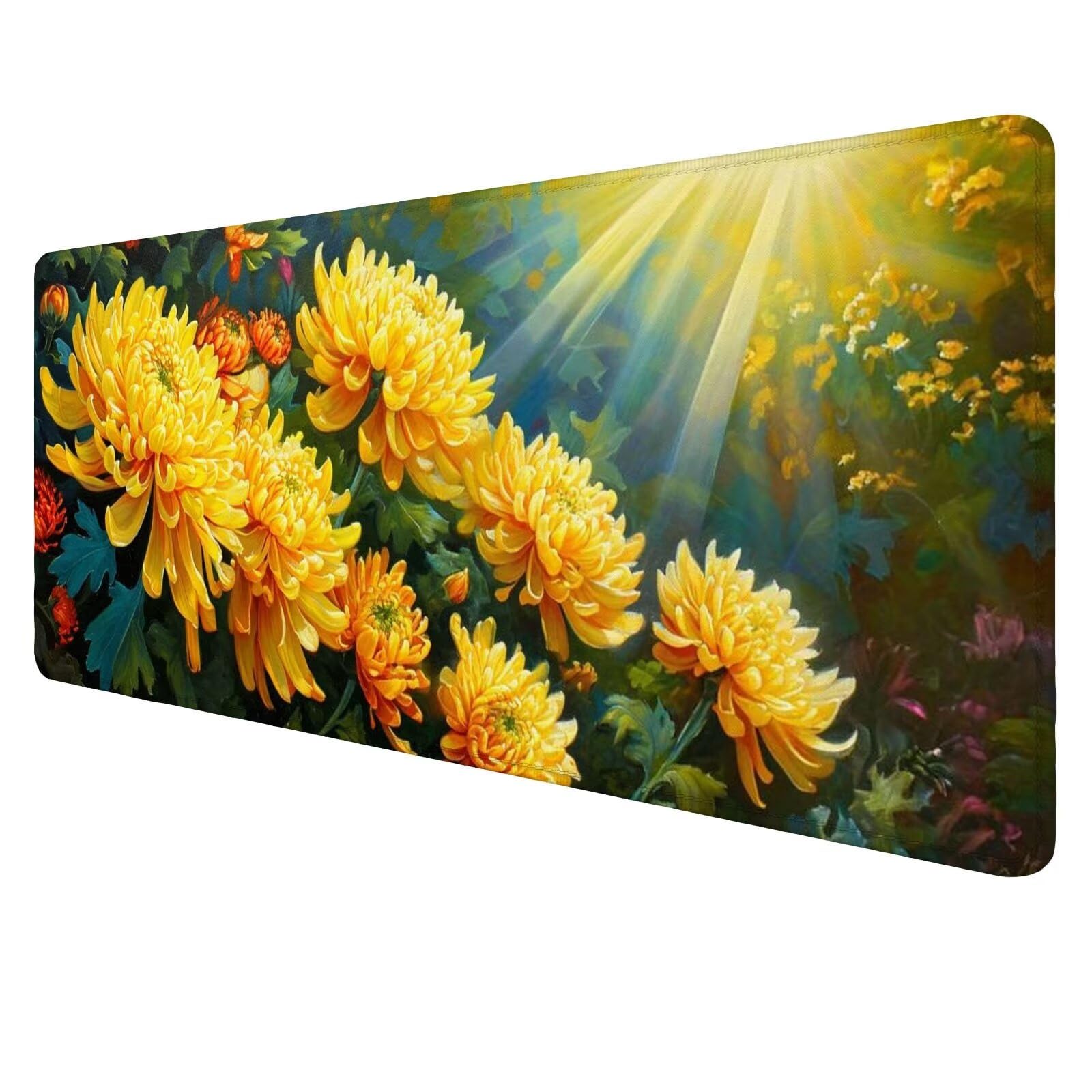 Alfombrilla Ratón Crisantemo Alfombrilla Ratón Gaming XXL 1200x600x3mm Accesorios Escritorio,Antideslizante Mousepad Amarillo Tapete Escritorio Infantil,para Alfombrilla Pc Teclado Ratón J618