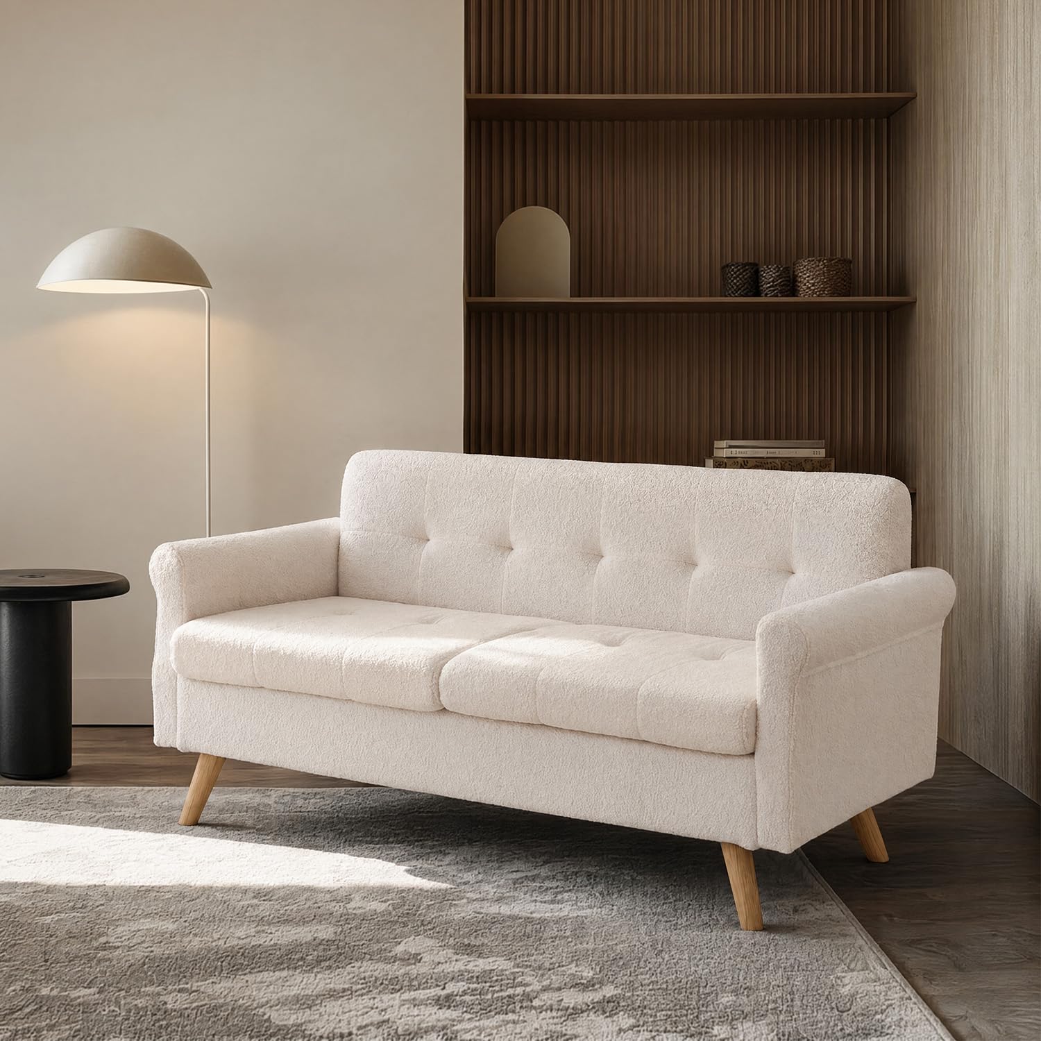 Loveseat, Boucle Small Sofa for Living Room, Bedroom, Office, Button Tufted Upholstered Furniture, Easy to Install