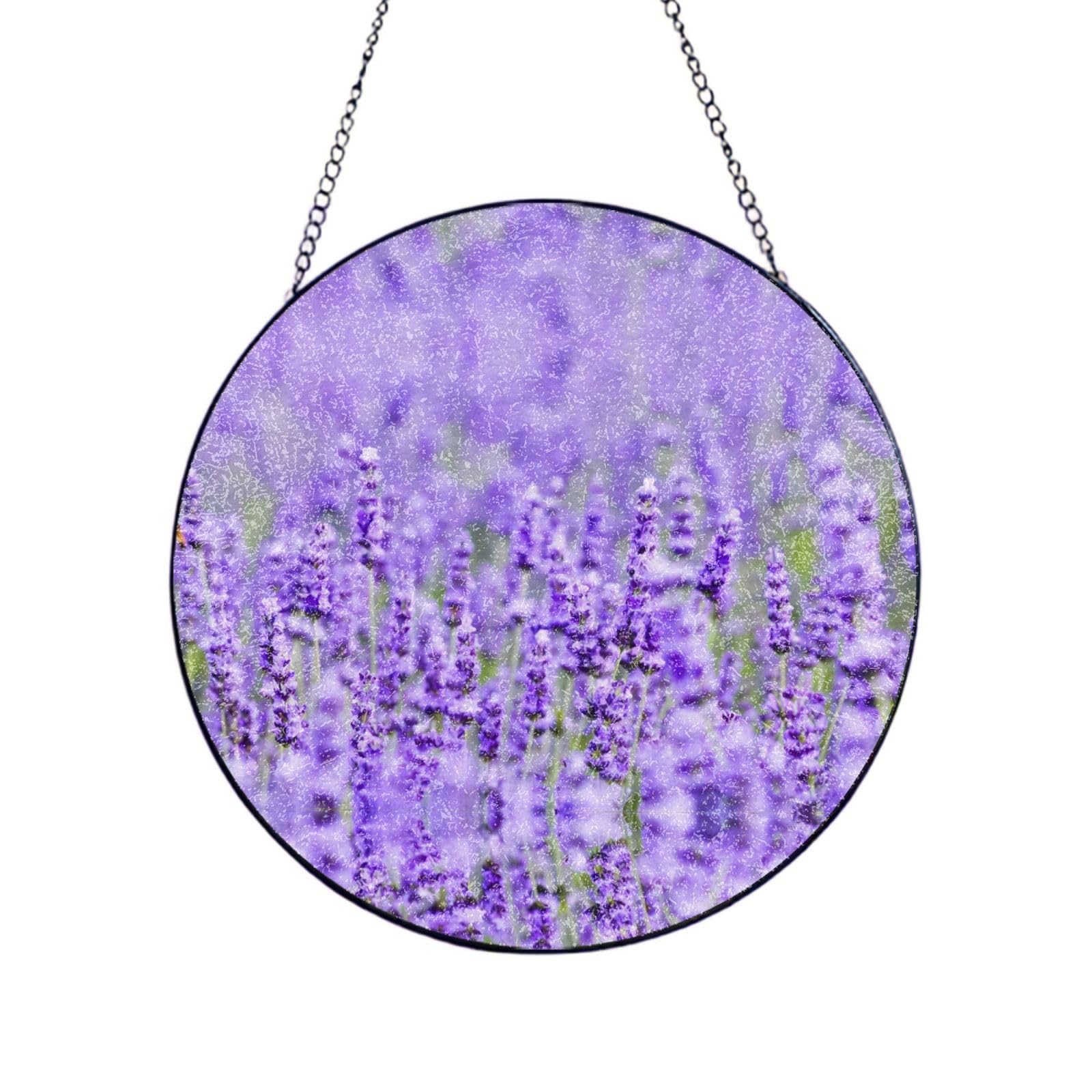 Phayah Purple Lavender Print Glass Window Hanging Sun Catchers Suncatcher Decor For Birthday For Home Garden Porch 8in（20cm）