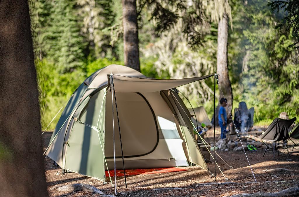 DOD The 1Pull Dome Tent - 3 Person Instant Setup Camping Tent - Waterproof Pop Up Dome Tent with Large Footprint Awning and Front Storage Chamber - Tan