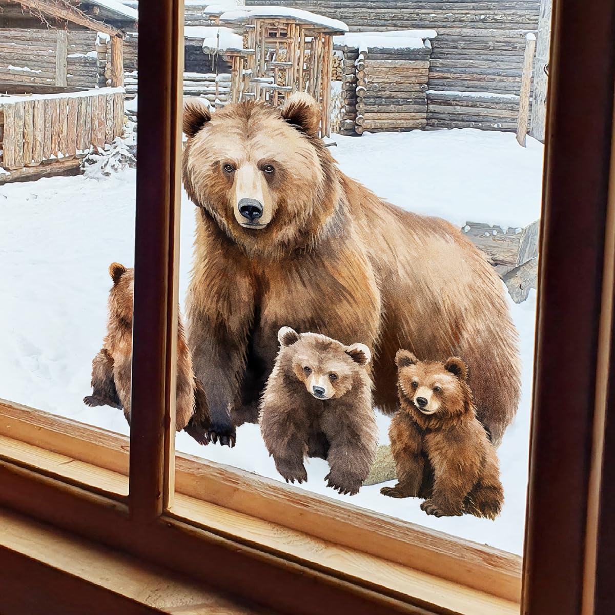 Runtoo Bear Window Clings Woodland Animal Wall Decals Funny Bear Wall Stickers Nursery Living Room Bedroom Home Decor - Image 3