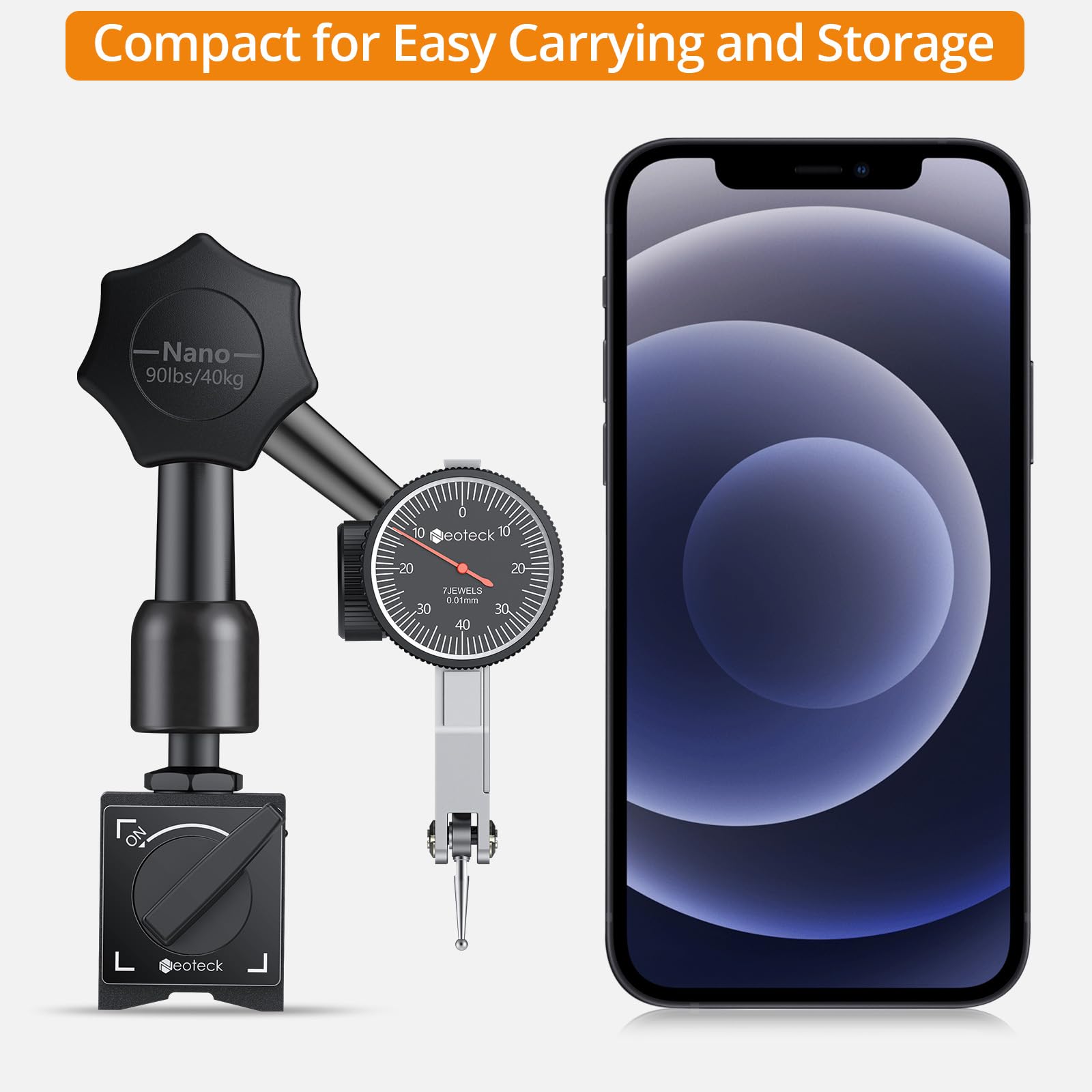 Neoteck Indicador Digital 0~0.8 mm Indicador de Cuadrante con Soporte de Base Magnética Indicador de Prueba de Esfera con Estuche Acolchado para Mecánicos Industriales Laboratorios-Negro