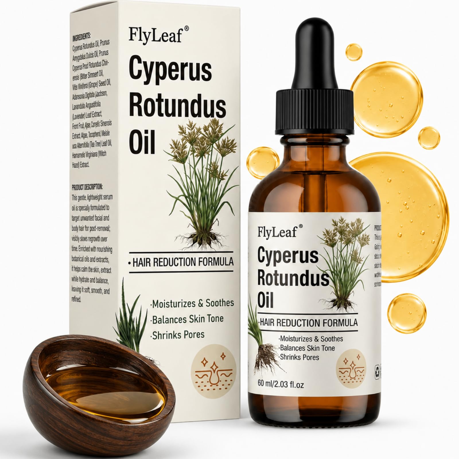 100% Pure Cyperus Rotundus Oil Hair Growth Inhibitor, 2 Fl Oz