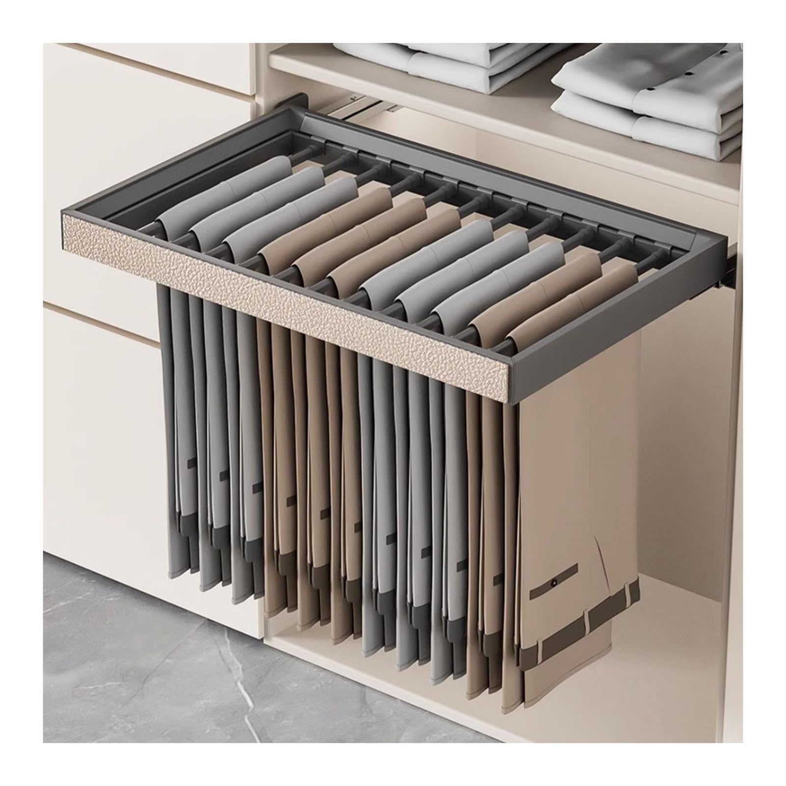Étagère à pantalons coulissante sur roulettes pour optimiser le rangement de votre dressing