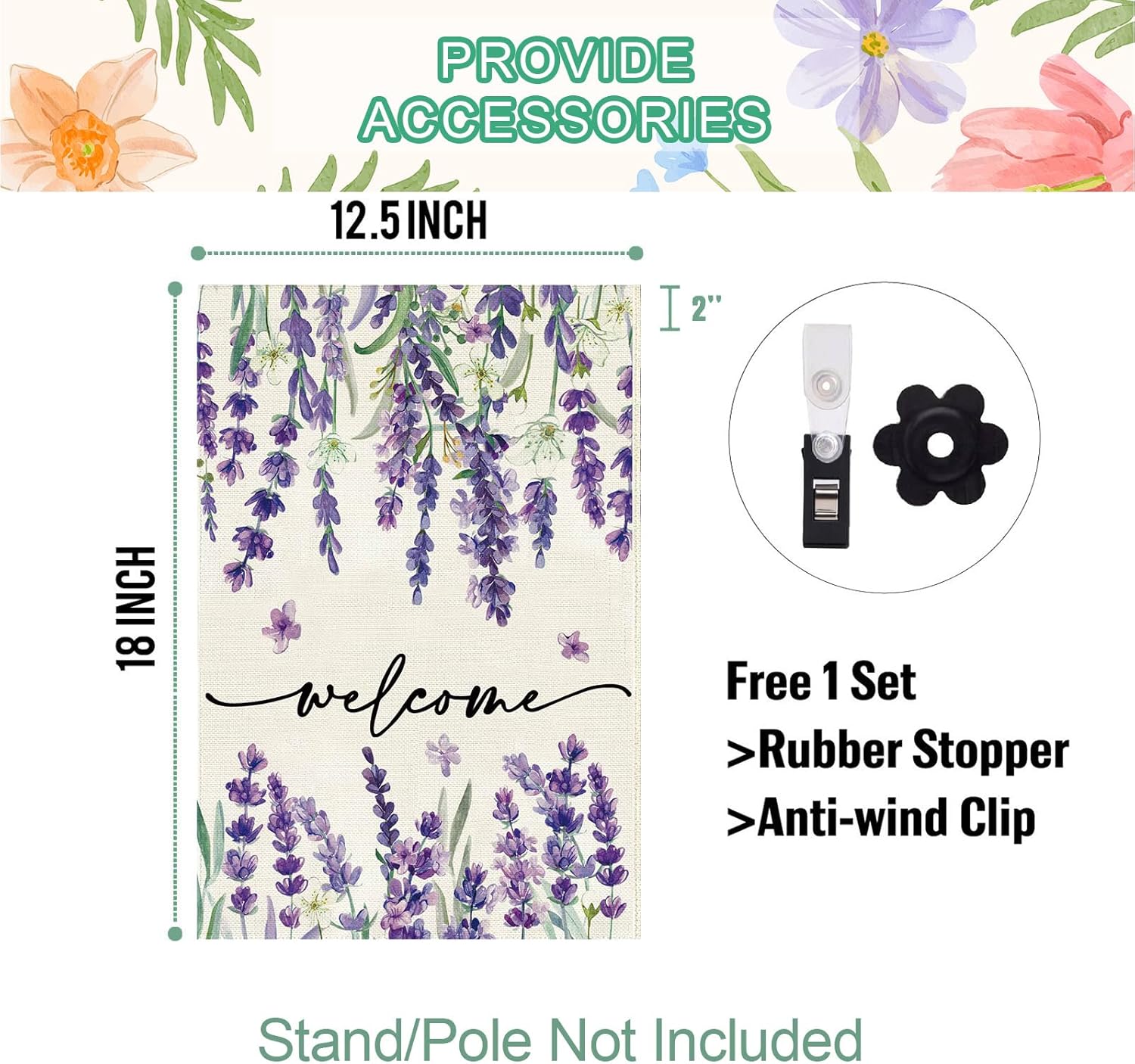Baccessor Spring Summer Welcome Floral Garden Flag 12.5 x 18 Inch Double Sided Burlap Lavender Purple Flower Farmhouse Easter Small Yard Flag Holiday Seasonal Outdoor Outside Decoration - Image 4