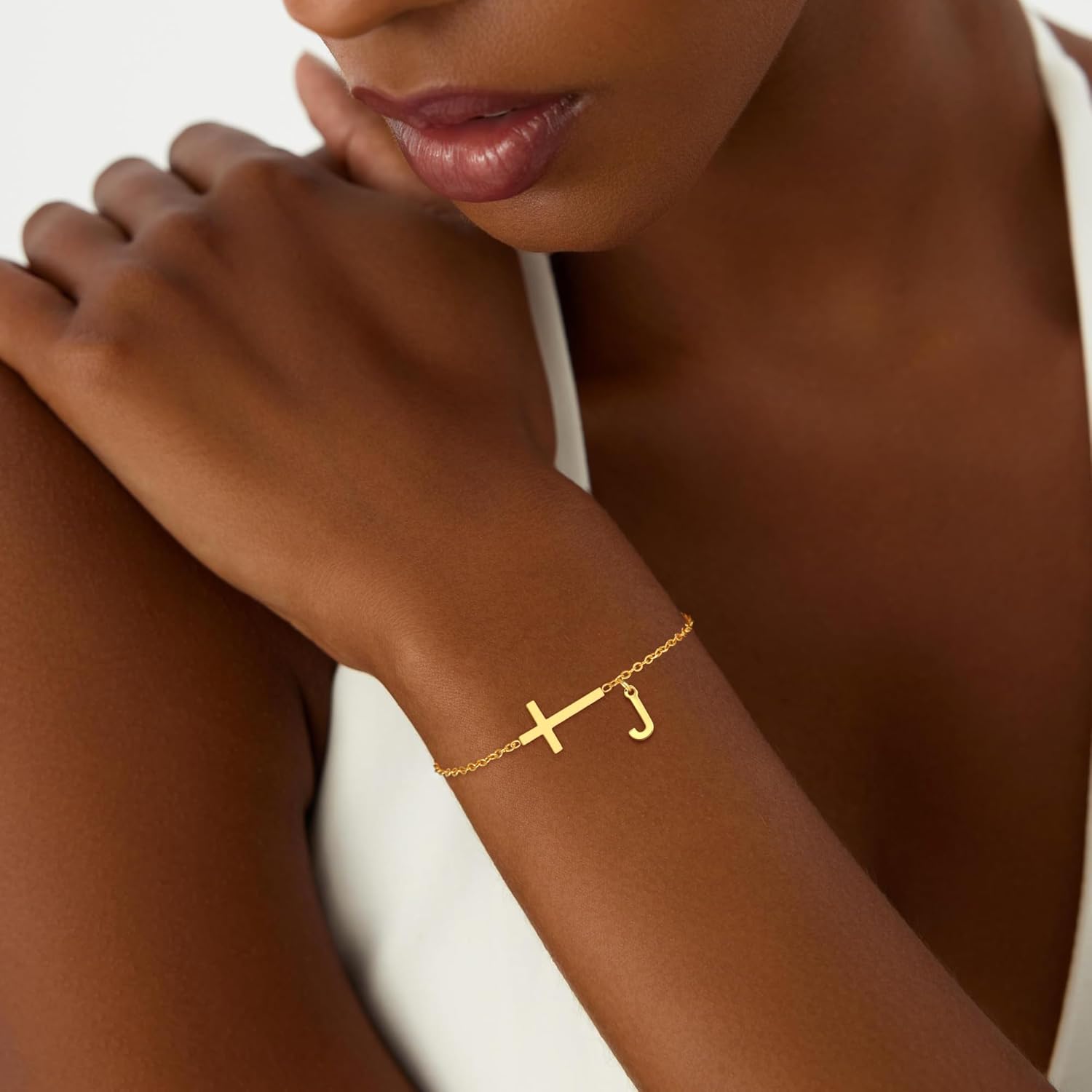 Initial Braclets for Girls Women - Teen Girls Gifts Trendy Stuff 18K Gold Plated Cross Initial Letter Bracelets Dainty A - Z Letter Bracelet Birthday Gifts for Girl Women Age 5-16 - Image 2
