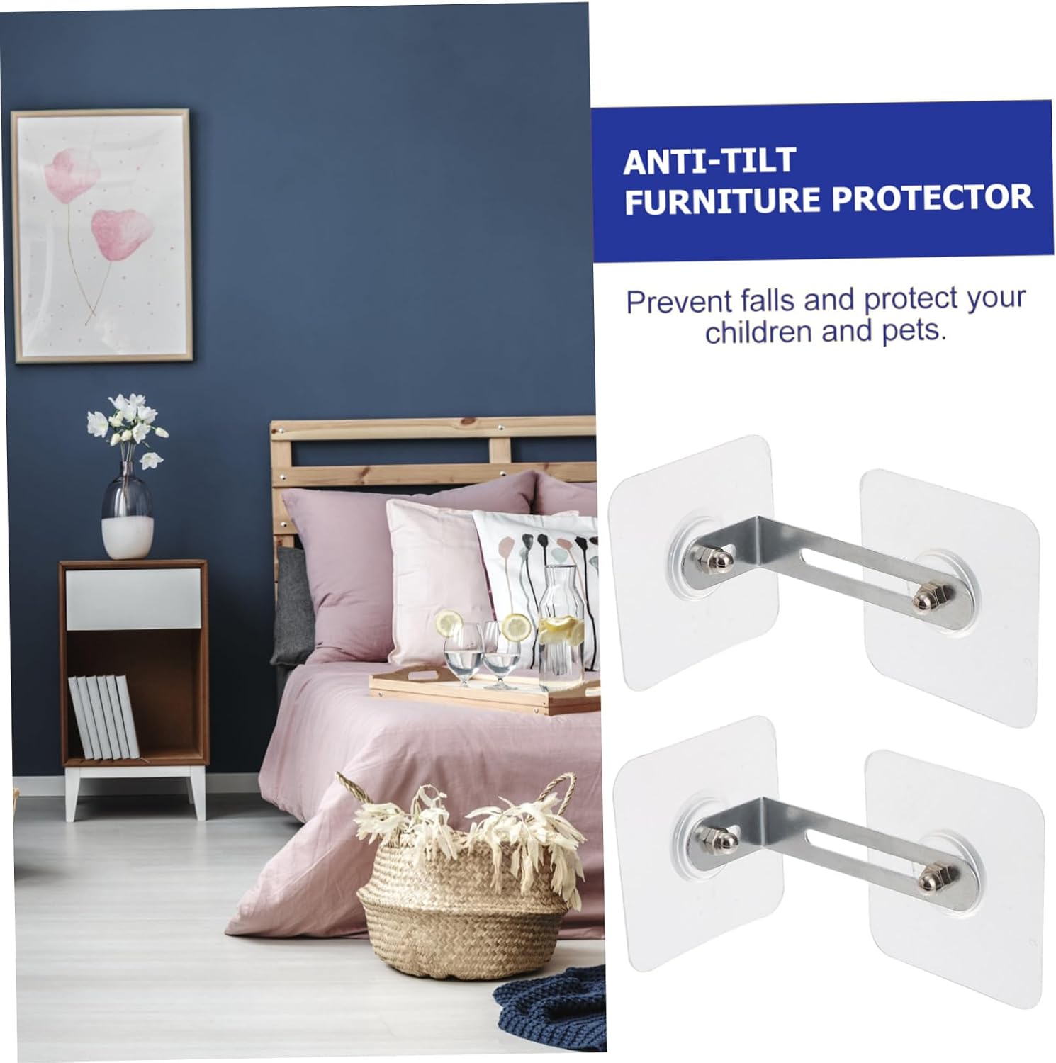 SHOWERORO 2sets Anti-tilt Furniture Anchors Installation Safety Device for Cabinets Wardrobes and Premium Iron Stainless Steel Childproofing