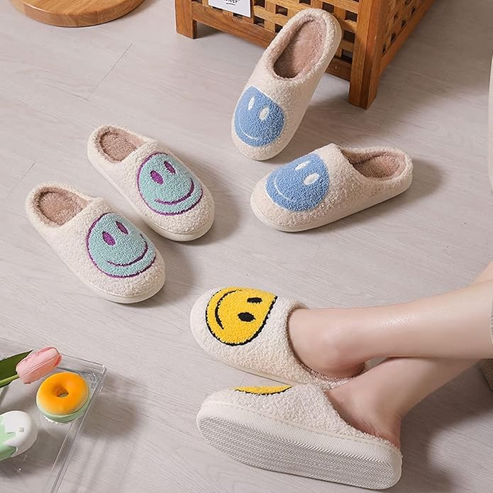 Pantuflas de Casa Cute con Espuma Viscoelástica Cara Feliz Retro miniatura 3