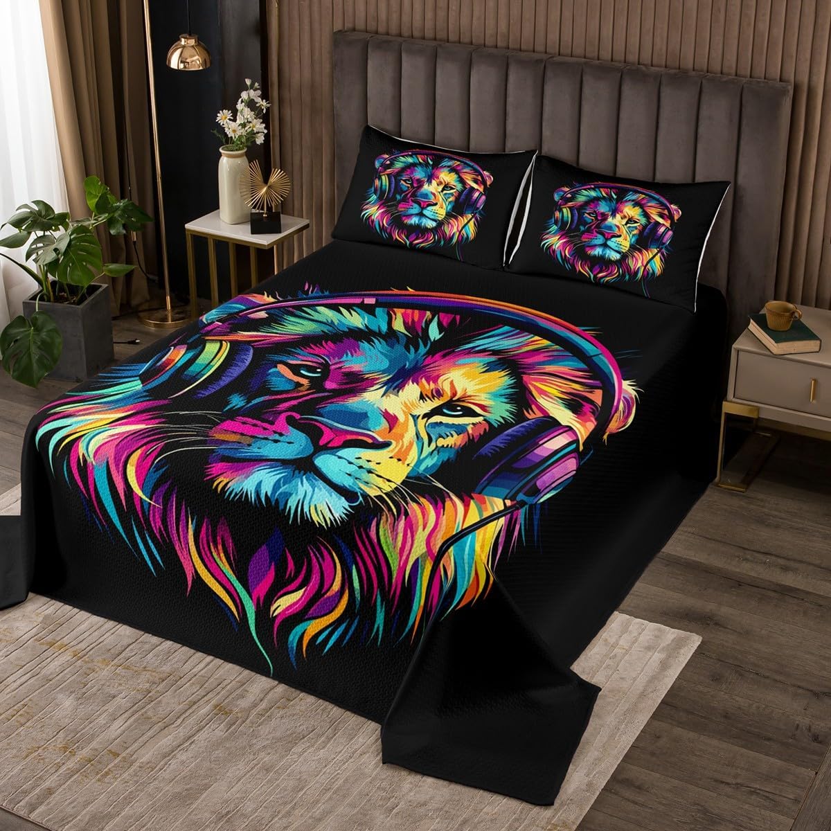 Feelyou Earphone Bedspread Cool Gaming Bedspread for Kids Boys Girls Rock Music Coverlet Set Game Controller Quilted Bedroom Collection 2Pcs Twin Size