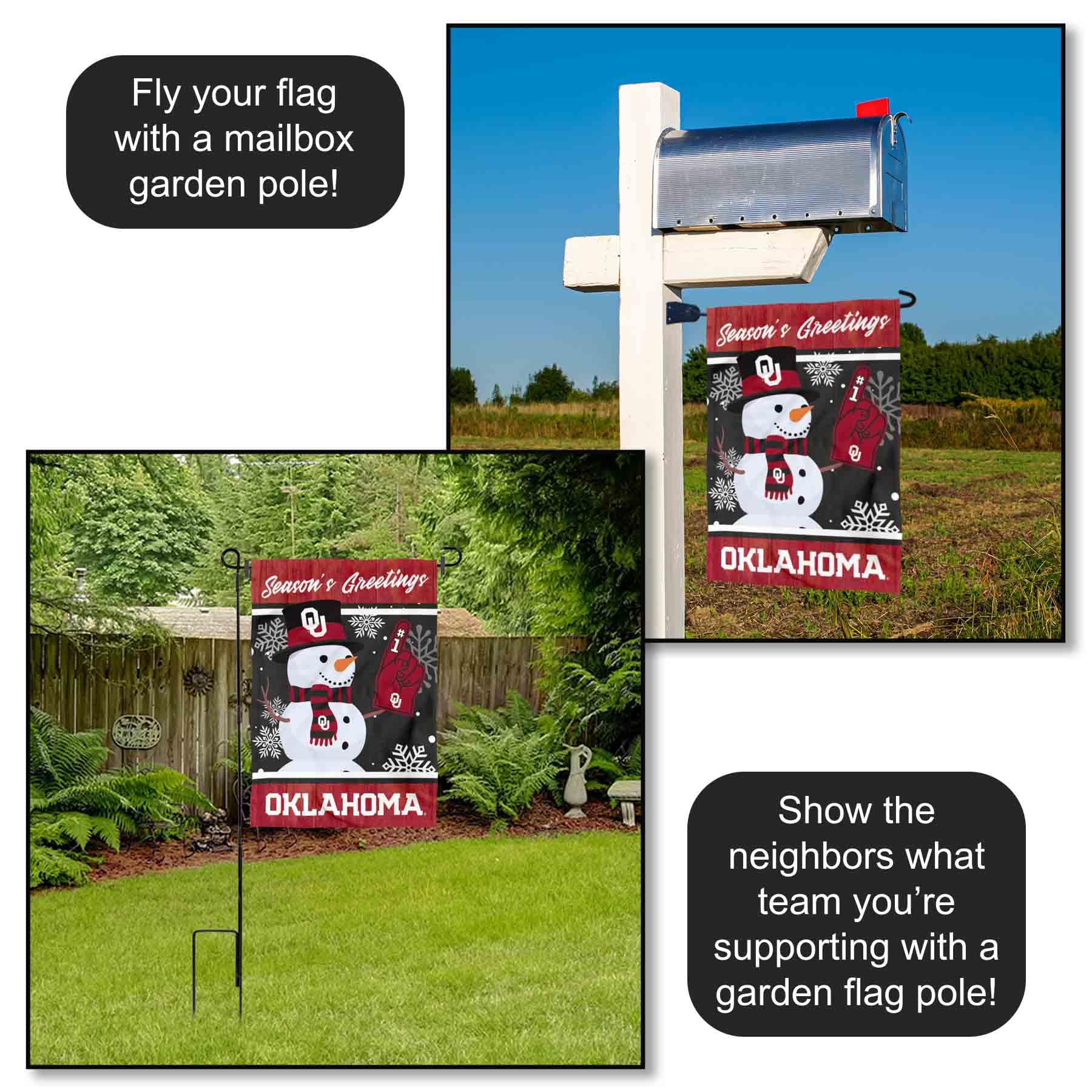 Oklahoma Sooners Holiday Snow Garden Flag | 12.5x18" Double Sided Winter Banner