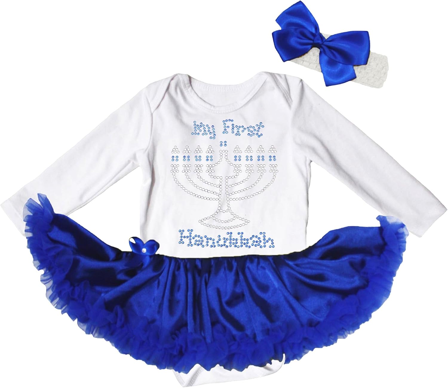 Petitebella Rhinestones My First Hanukkah L/s Baby Dress Nb-18m