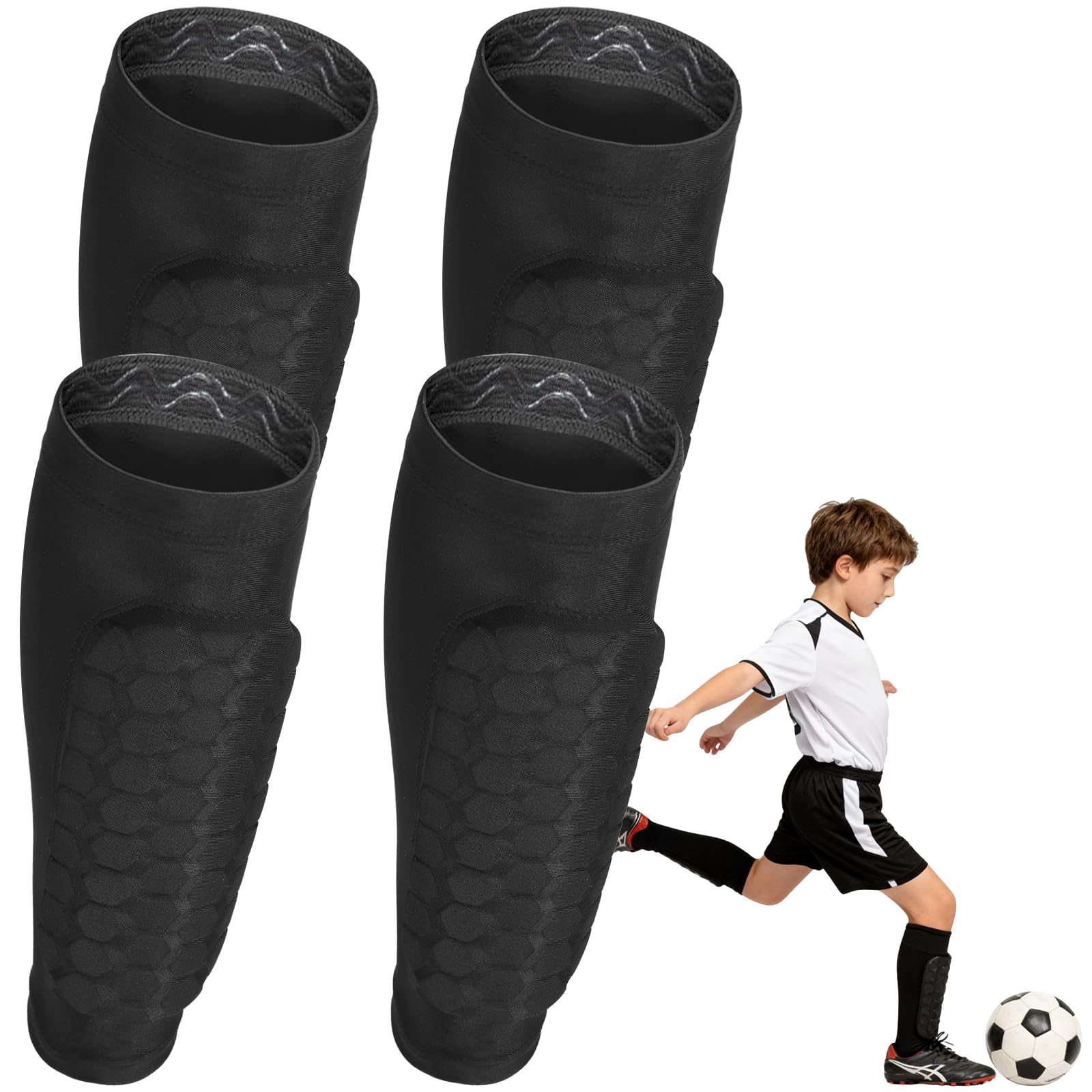 Wensdr 2 Pairs Shin Pads Football Guards Breathable Honeycomb Elastic Compression Shin Defender Pads Sleeves Offering Impact Protection for Boys Girls Teens in Soccer Rugby Tennis and Basketball