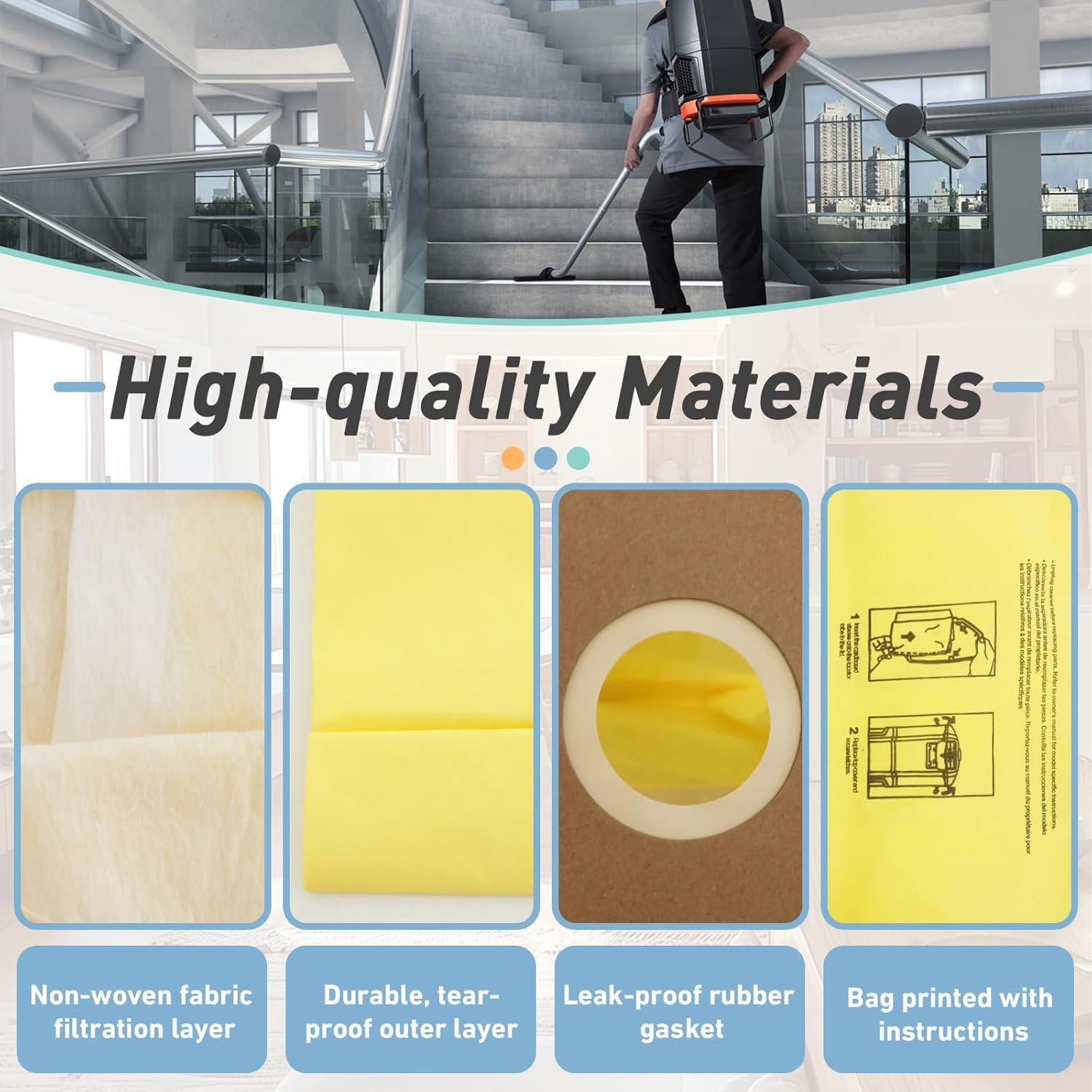 16PCS AH10232 Sealed Collar Vacuum Bags Compatible with Hoover Commercial MPWR 40V Cordless Backpack Vacuum, Leak-Proof Sealed Collar for CH93619, CH93600, Type CB1 Filter Bag