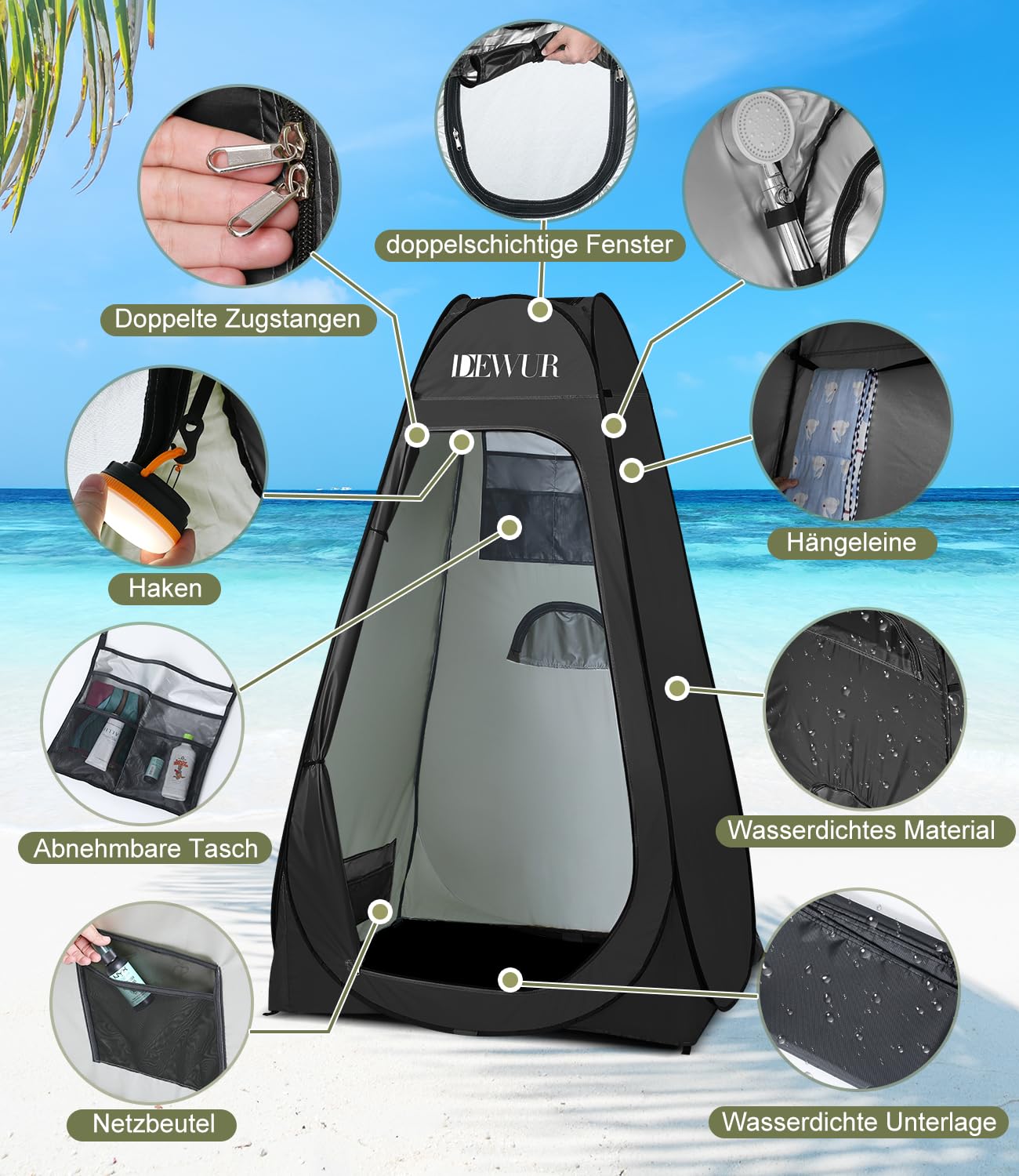 Dewur Tente de Toilette de Camping UV 50+ Tente de Douche Pop Up Tente de vestiaire intimité Toilettes vestiaires Tente de Rangement Mobile d'extérieur pour Camping et Plage avec Sac de Transport
