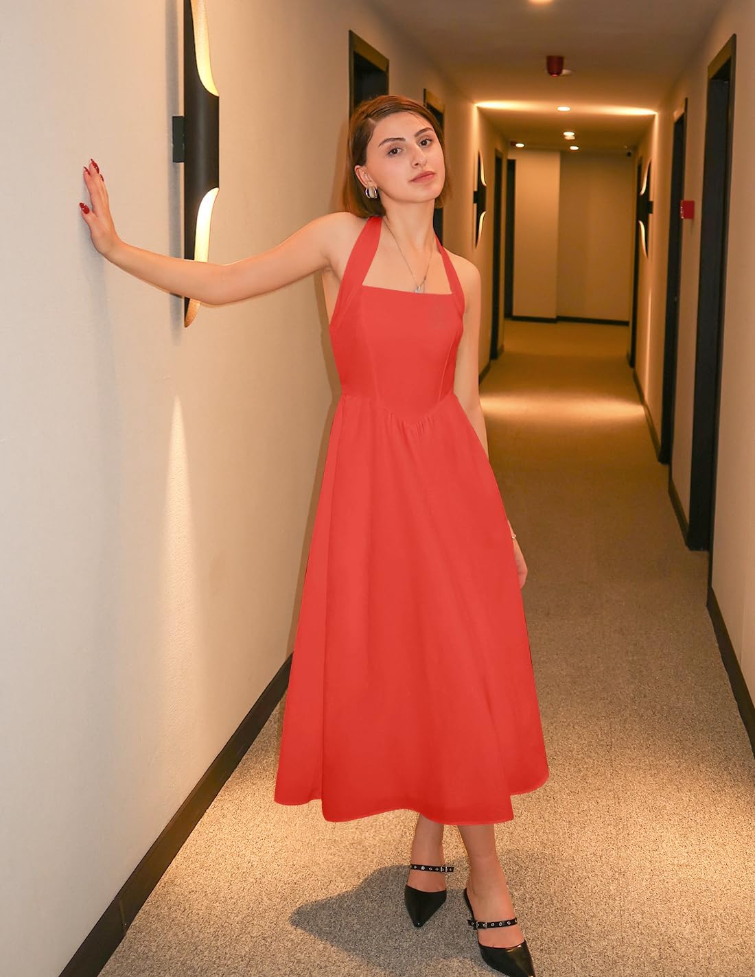 ZESICA Women's Summer Sleeveless Halter Midi Dress 2026 Off Shoulder High Waist Flowy Beach Wedding Guest Long Dresses - Image 6