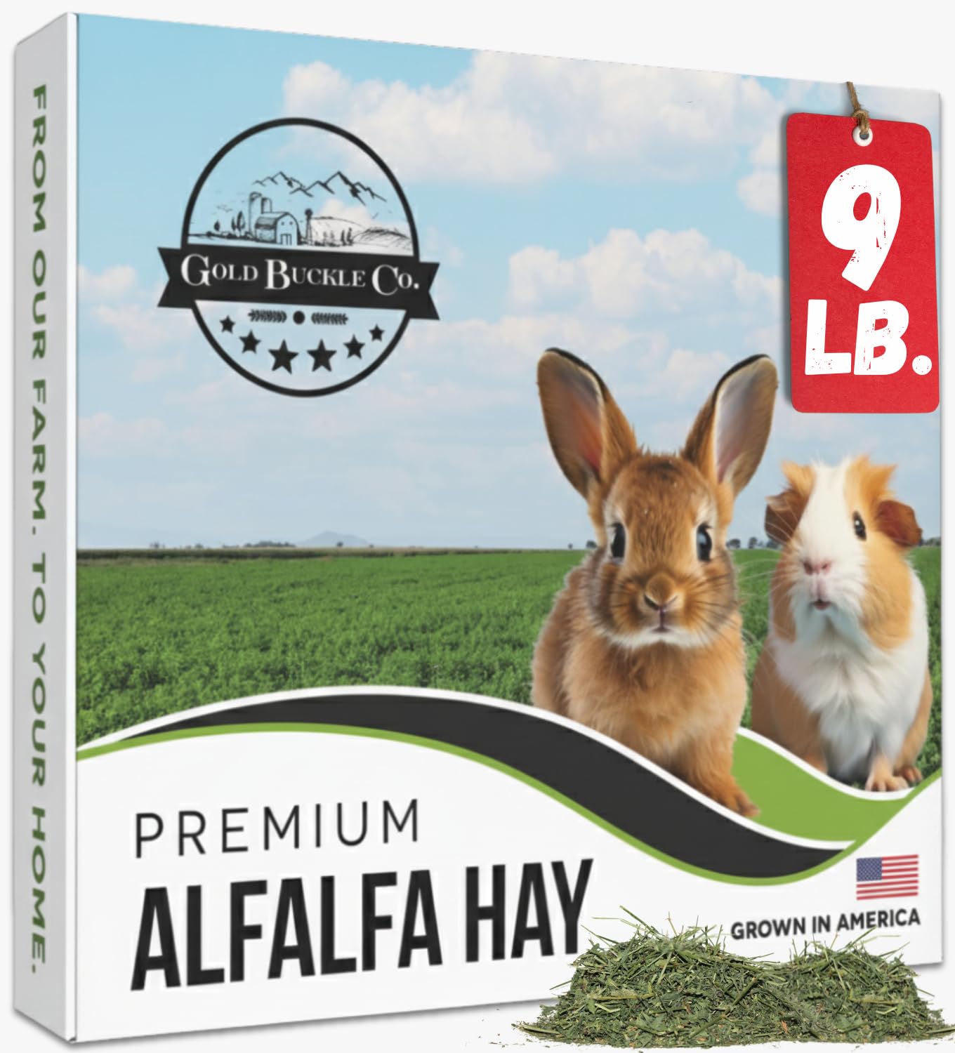 Gold Buckle Co 9lb Farm Fresh, USA Grown, Organic Alfalfa Hay for Rabbits, Guinea Pigs, Chinchillas, Goats, Hamsters & Ferrets - Rabbit Food Rich in