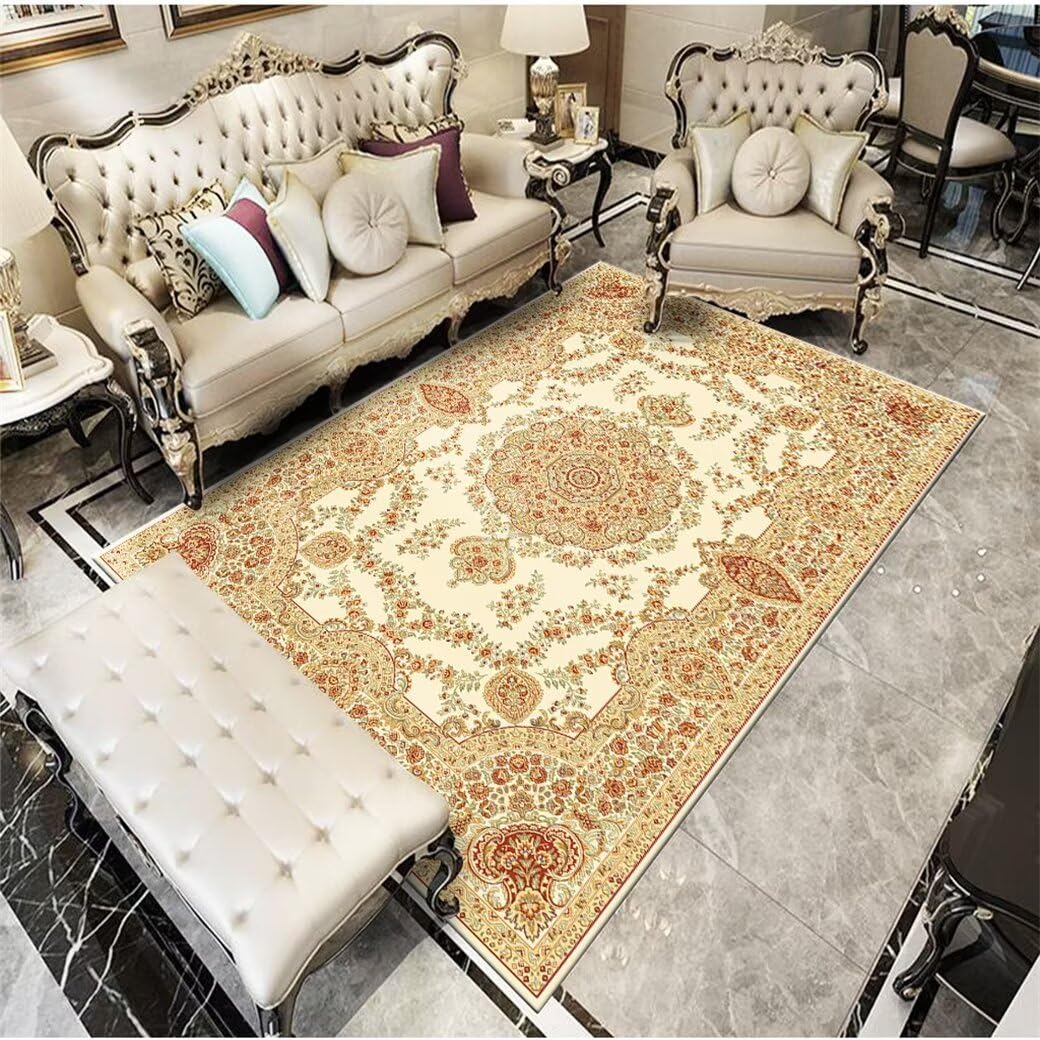 Tapis chambre garçon adolescent 200x250cm lavable à motif floral jaune