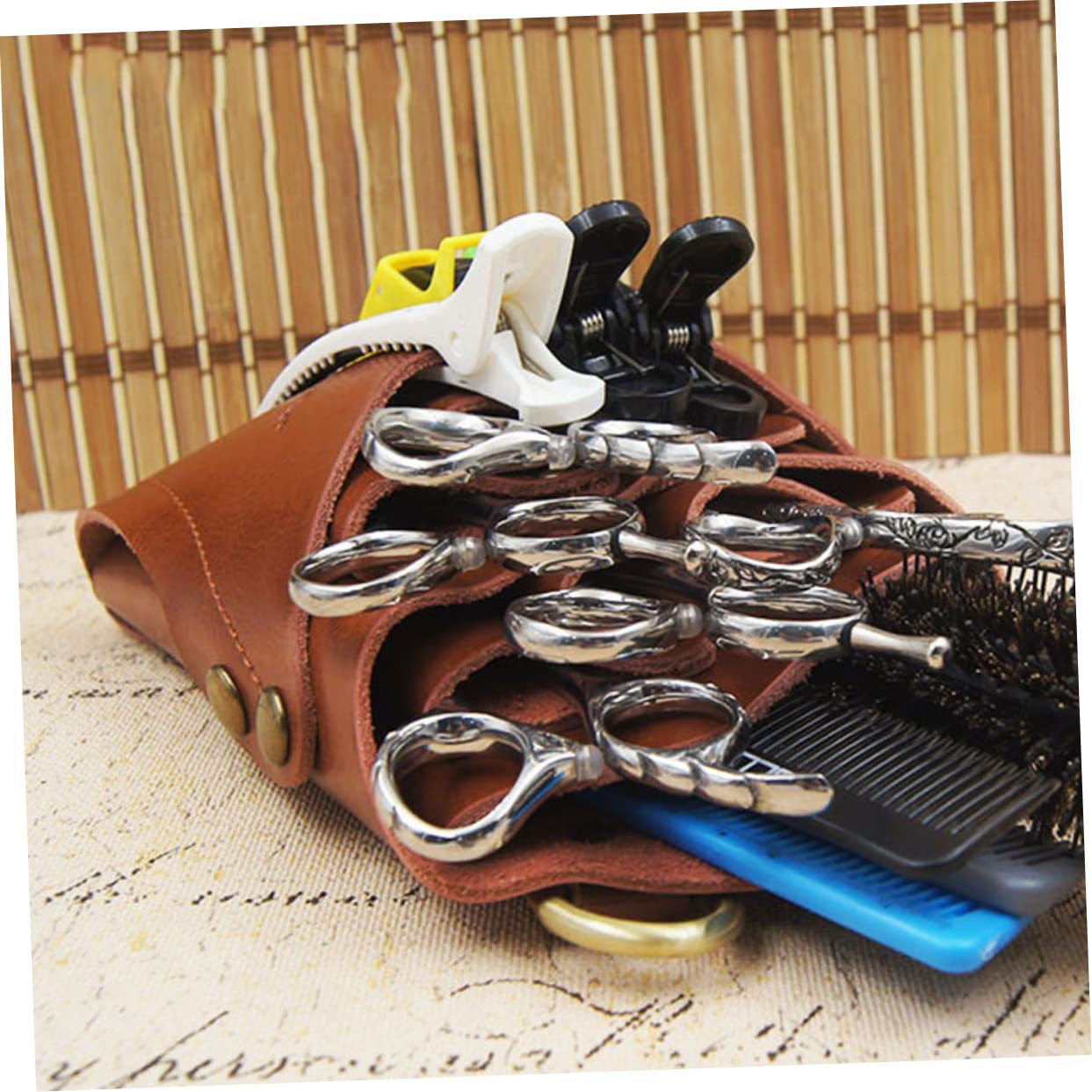 TOVINANNA Scissor Pouch Belt for Hairdressers Brown Hair Stylist Belt Hair Stylist Waist Belt