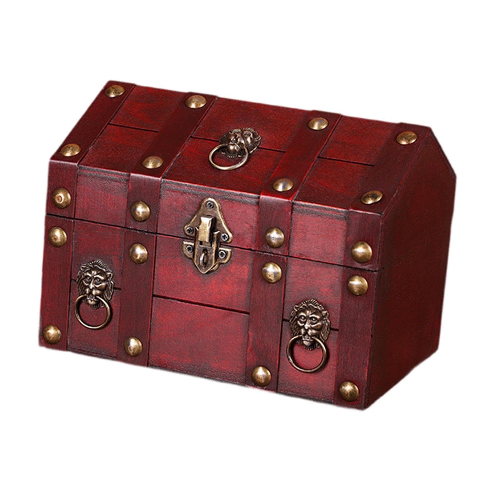 WOVEBIUS Pirate Treasure Chest Solid Wood for Women Vintage Design Storage Box Red,24x17x18cm