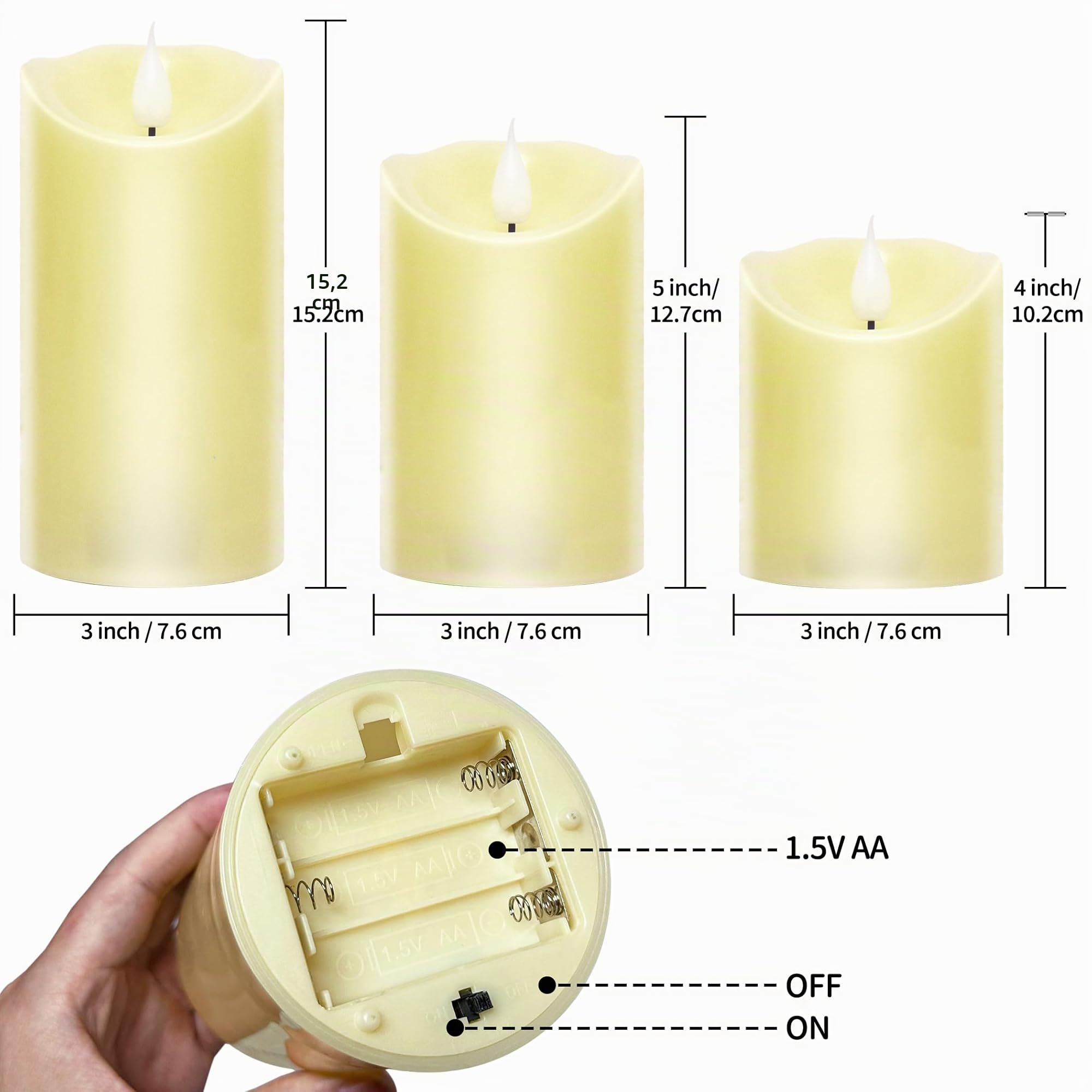 Daphomeu 3 Velas LED, Velas led efecto llama, Velas de Pilar con Función de Temporizador de Mando a Distancia, Velas con batería para Decoración, Bodas, Navidad