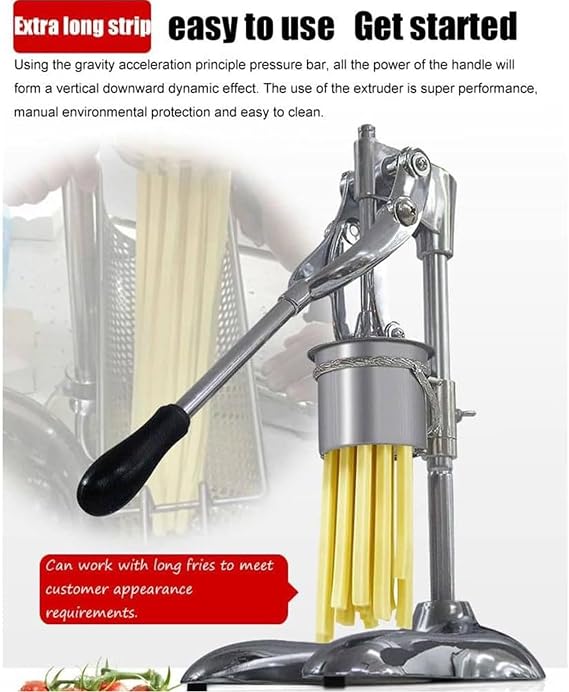 30cm Manual French Fries Maker, 12 Holes French Fry Cutter Machine, Multi-Function Mashed Potato Pasta Machine with Fried Basket for Restaurants