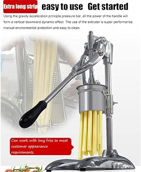 30cm Manual French Fries Maker, 12 Holes French Fry Cutter Machine, Multi-Function Mashed Potato Pasta Machine with Fried Basket for Restaurants