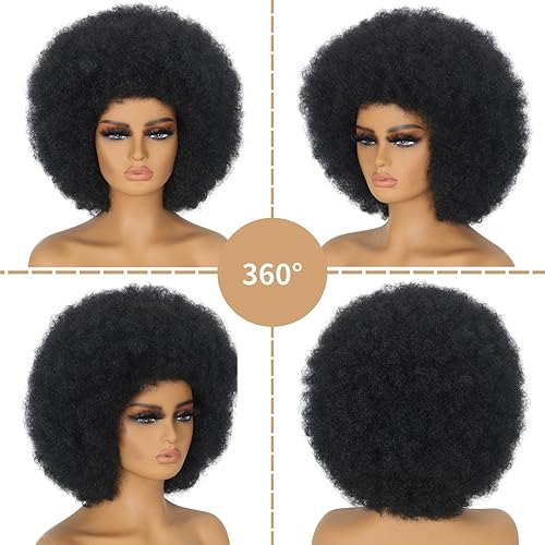 Miniatura 5 de Pelucas afro para mujeres negras, pelucas afro rizadas de los años 70, suaves y naturales, pelucas afro negras con volumen, pelucas de cabello