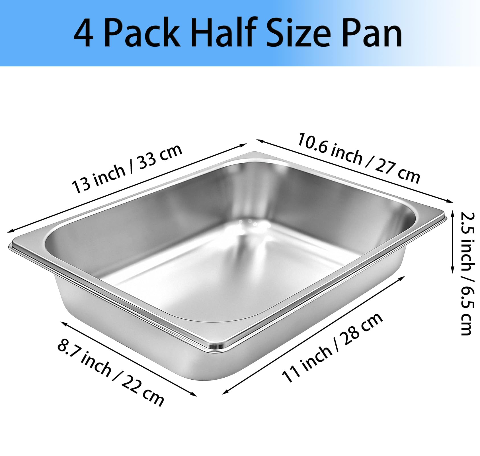 Nexboraque Lot de 4 demi-poêles en acier inoxydable de 6,3 cm de profondeur pour hôtel, fête, buffet, fournitures de restauration
