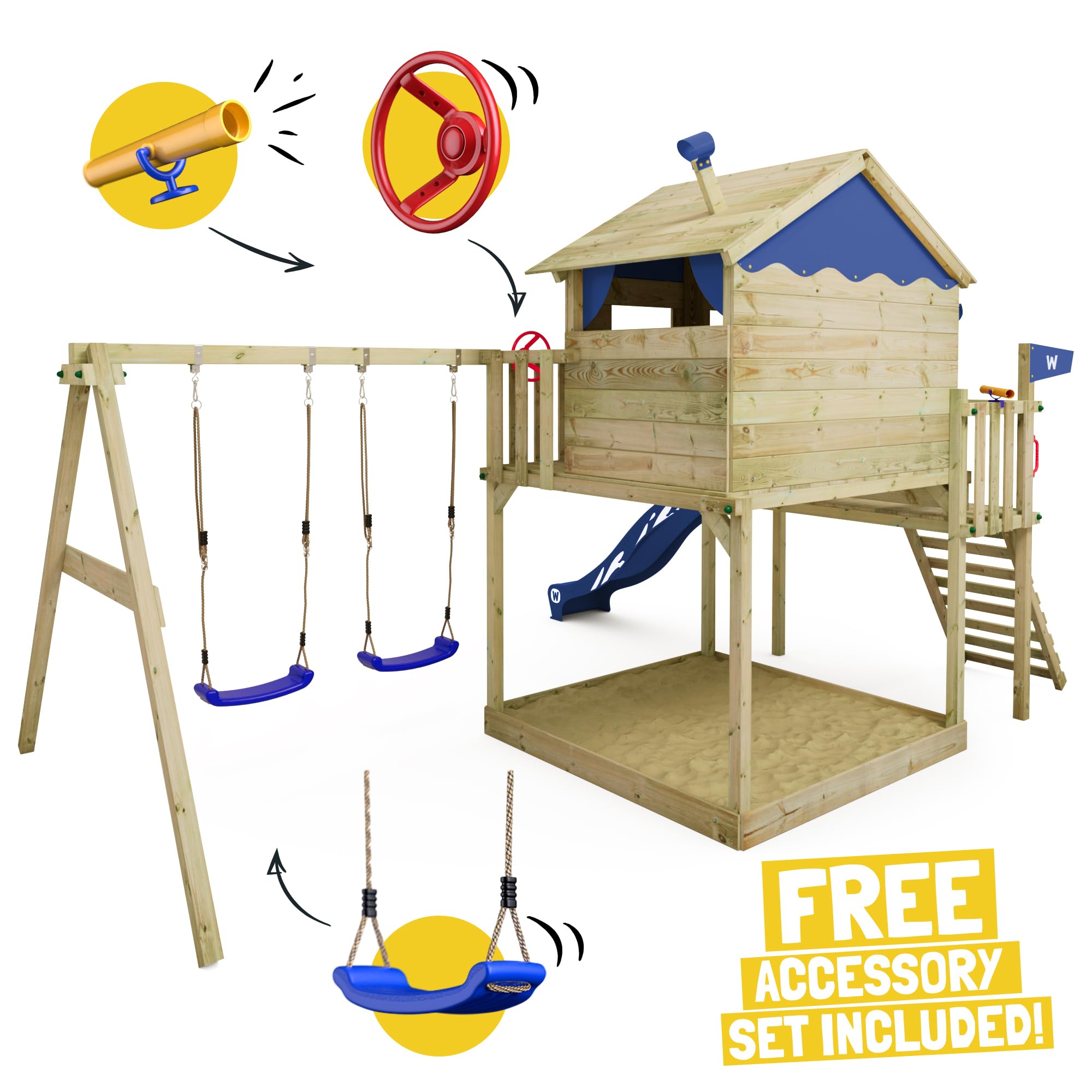 Wickey Wooden Climbing Frame Smart Coast With Swing Set Green - Main Image