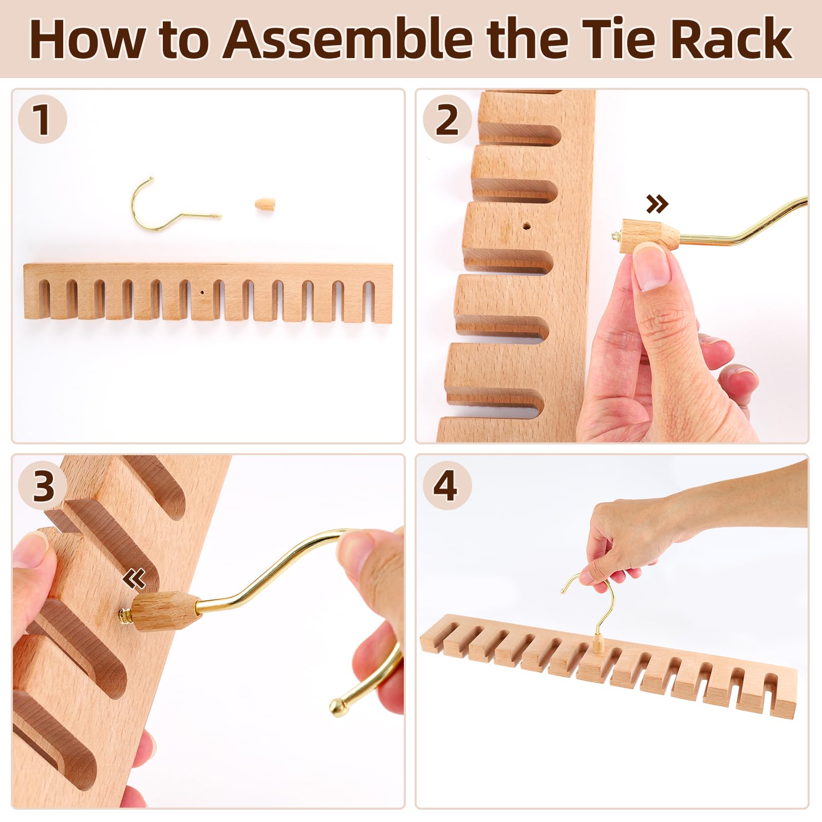 Porte-ceinture Rotatif En Bois 12 Fentes - Rangement Ceintures/cravates, 42 Cm, Rotation 360°, Fixation Murale Ou Placard