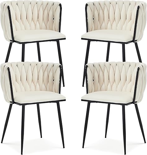 Miniatura 14 de Juego de 2 sillas de comedor de terciopelo, sillas laterales tapizadas tejidas con patas de metal plateado, Sillas de Comedor 2, sillas decorativas