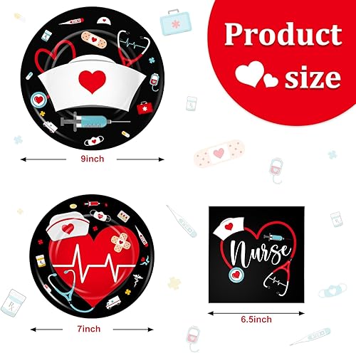 Miniatura 2 de 200 piezas de decoraciones de fiesta de enfermera, platos de fiesta de la semana del médico, incluye platos desechables de papel de 9 pulgadas y 7