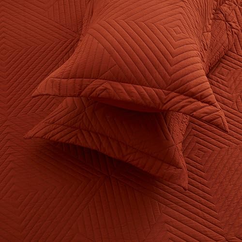 Miniatura 6 de SunStyle Home Juego de ropa de cama tamaño King, color ocre, ligero, de verano, patrón geométrico, suave, estilo moderno, juego de colcha para todas