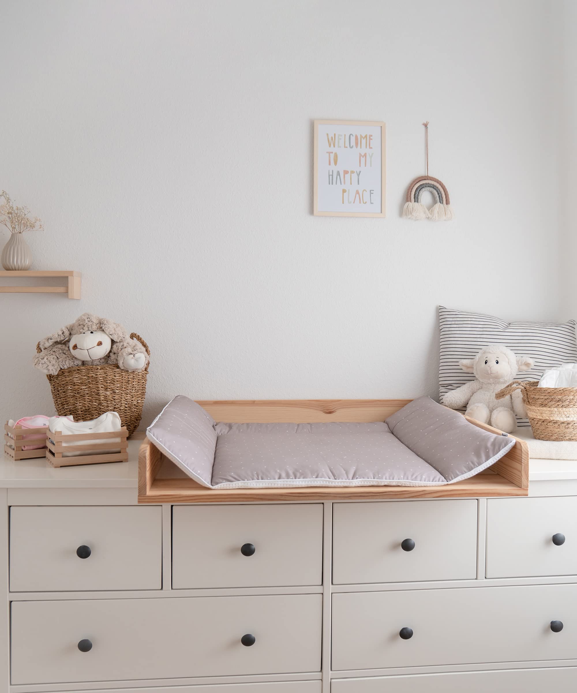 Ehrenkind® Wickelauflage 85x75 cm | Waschbar + 100% Bio-Baumwolle Bezug | Wickelunterlage | Wickeltischauflage | Standard 100 by OEKO-TEX 75x85cm Rose weiße Punkte