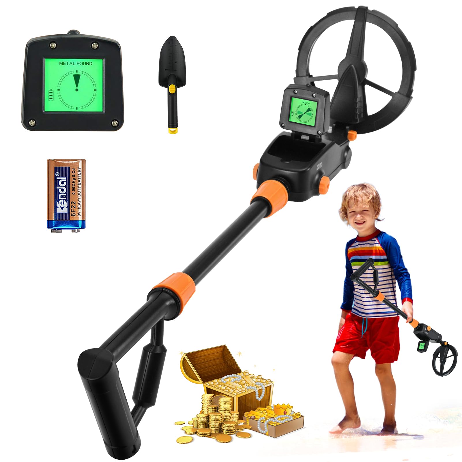 Metal Detector per bambini, Metal Detector di Alta Precisione con Display LCD, Bobina Di Ricerca Impermeabile, Leggero Metal Detector per Bambini e Principianti per la Ricerca di Metalli