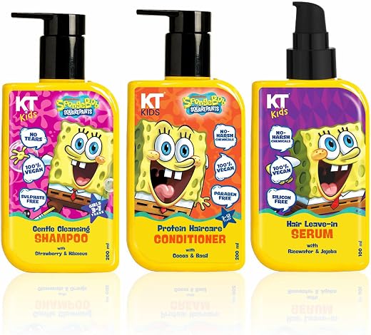 KT Kids Hair Care Combo for Ages 3–12 for Girls | Leave-In Hair Serum 100ml + Haircare Cream 200ml + Gentle Cleansing Sham...