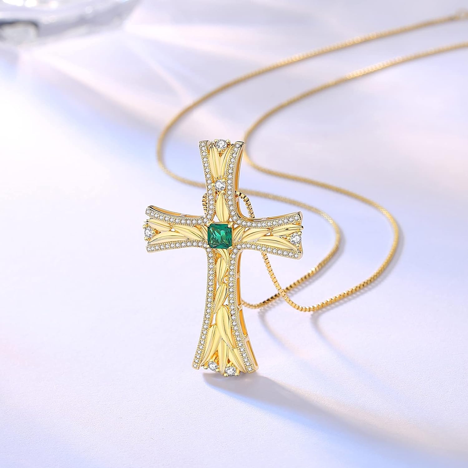 18K Gold Plated Cross Necklace for Women Men, Cubic Zirconia Cross Faith Pendant Necklace, Statement Vintage Gold Necklace for Men Women - Image 5