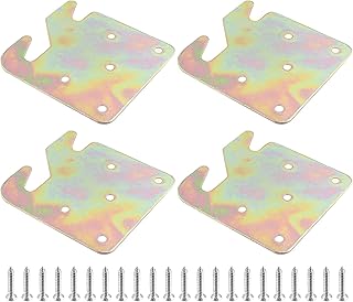 4 Sets Bed Rail Hook Plates, Heavy Duty Bed Rail Fitting Bracket with Mounting Screws, Universal Wood Bed Rail Hooks Hardware for Bed Frames, Headboards, Foot-Boards (Galvanized Brass)