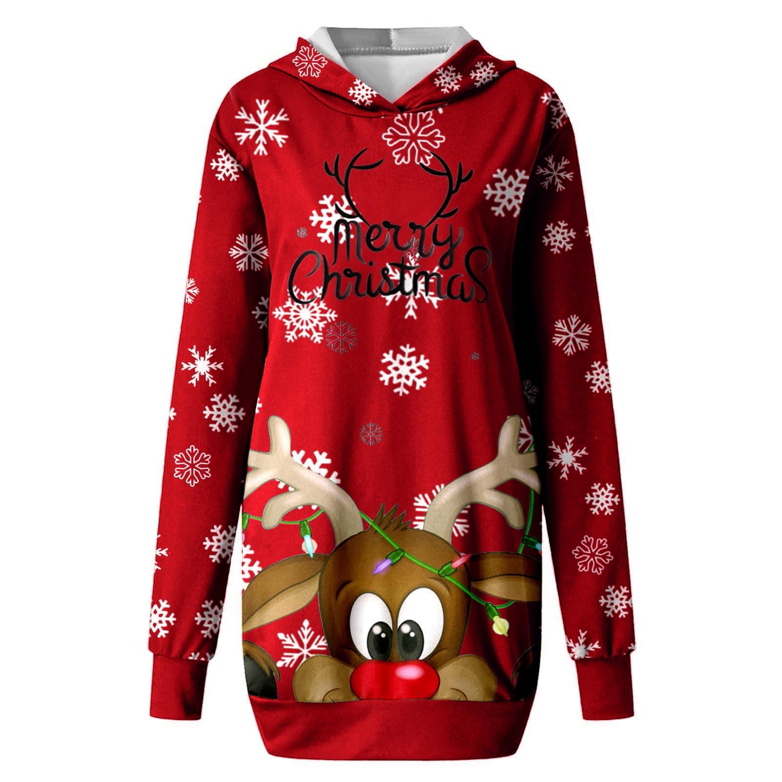 Robe Pull de Noel Femme Nouveauté Rudolph Robe Moche Noel Col Rond Robe Pull Hiver Chic Sexy Casual Robe Oversize Jupe Déguisement Mere de Noel Femme Costume Noël